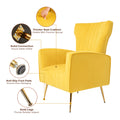 Velvet Accent Chair, Wingback Arm Chair With Gold Legs, Upholstered Single Sofa For Living Room Bedroom Yellow Velvet 1 Seat