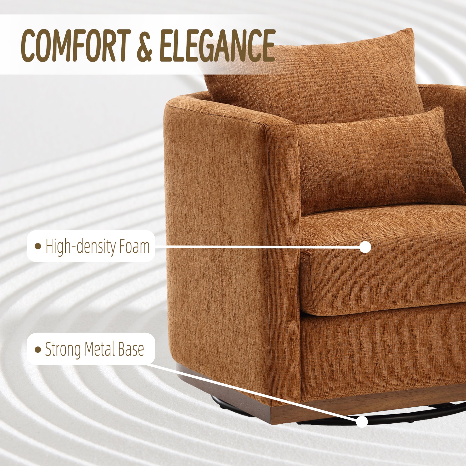 Coolmore Swivel Barrel Chair, Comfy Round Accent Sofa Chair For Living Room, 360 Degree Swivel Barrel Club Chair, Leisure Arm Chair For Nursery, Hotel, Bedroom, Office, Lounge Brown Chenille Brown Primary Living Space Foam Chenille