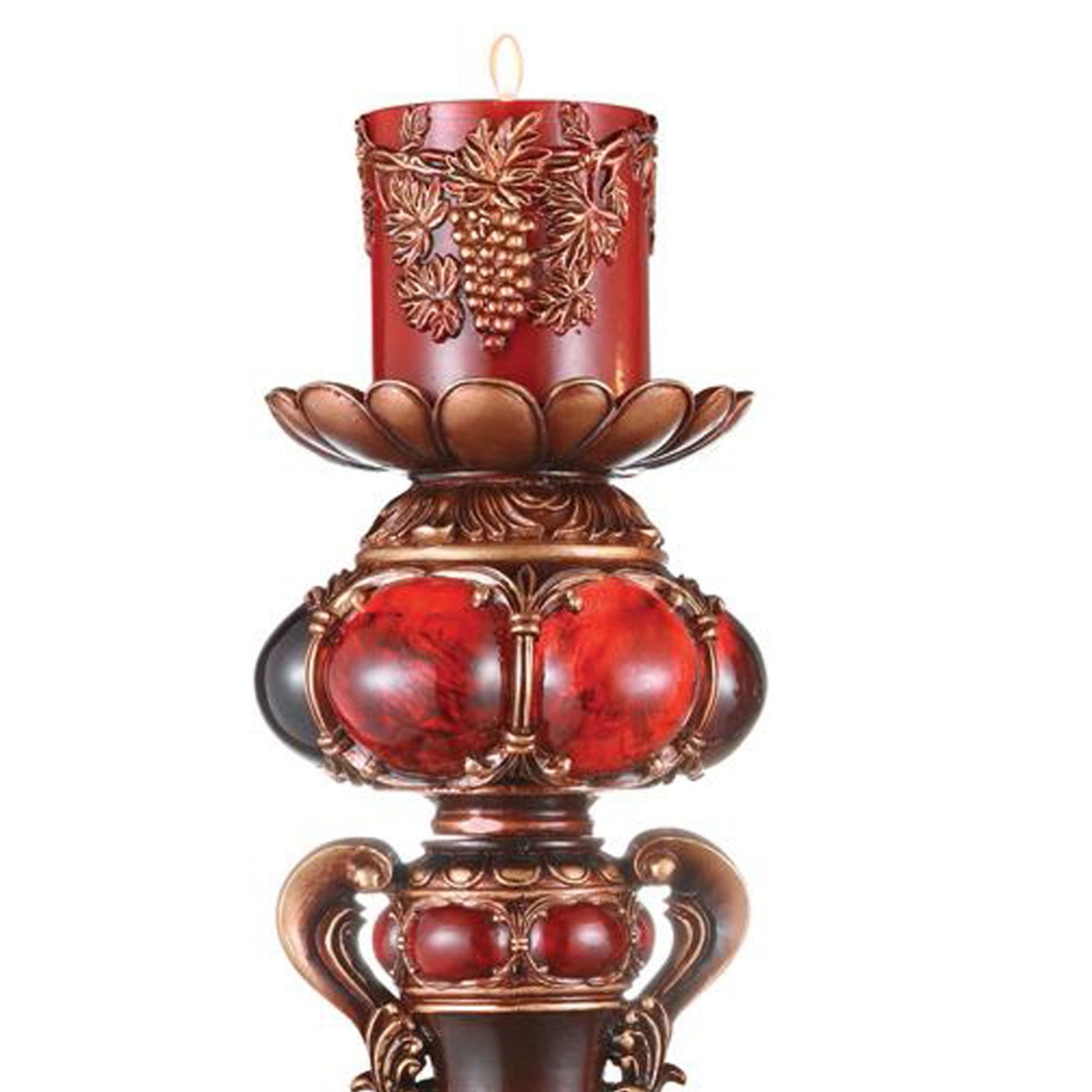 20" Tall Polyresin Candleholder, Red And Brown Finish Multicolor Polyresin