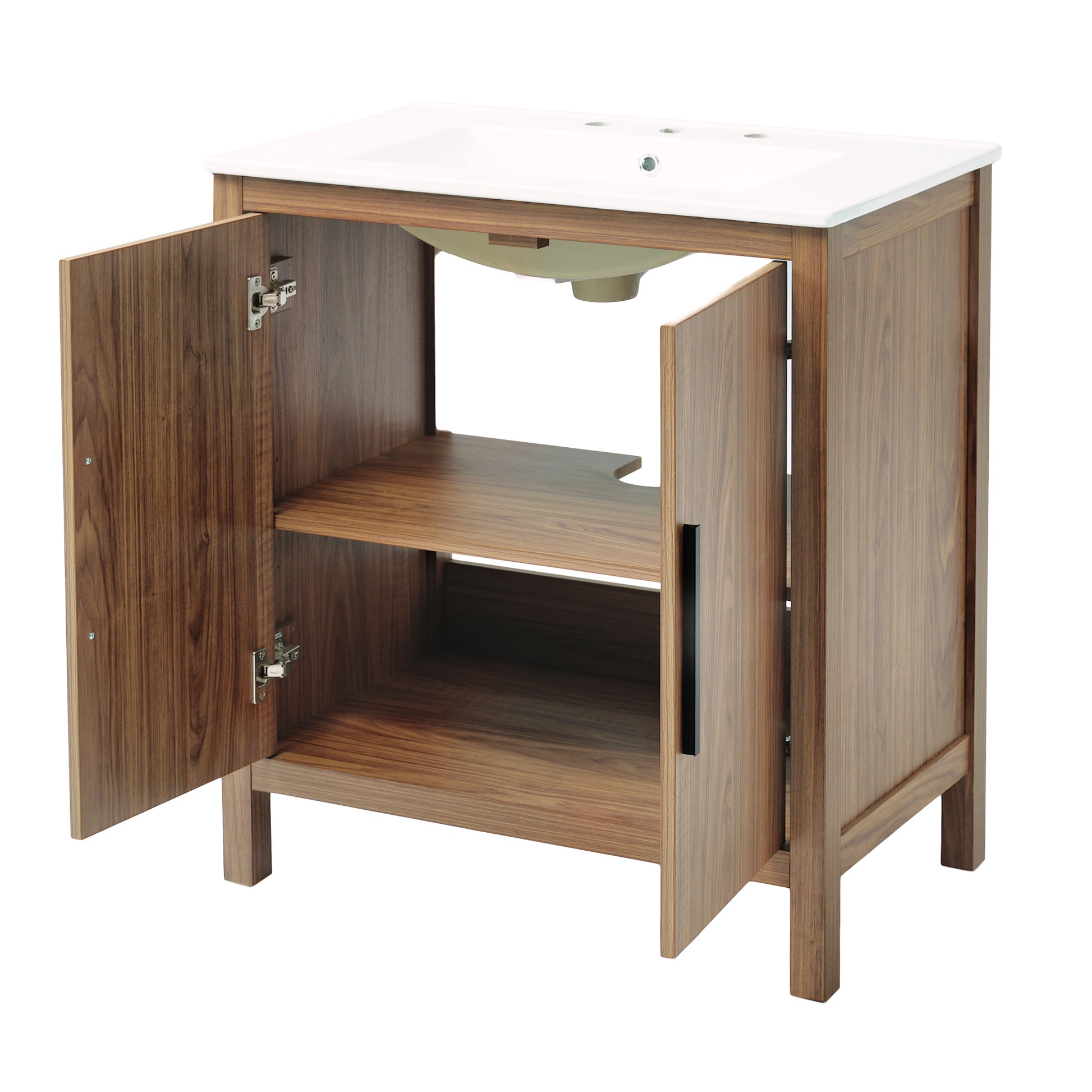 30" Wood Color Bathroom Vanity With Single Sink, Combination Under Counter Sink, Bathroom Storage Cabinet With Soft Closing Door, Multi Function Storage, Solid Wood Frame Wood Bathroom Solid Wood Mdf