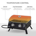 Outsunny 2 Burner Propane Gas Grill Outdoor Portable Tabletop Bbq With Foldable Legs, Lid, Thermometer For Camping, Picnic, Backyard, Black Black Carbon Steel