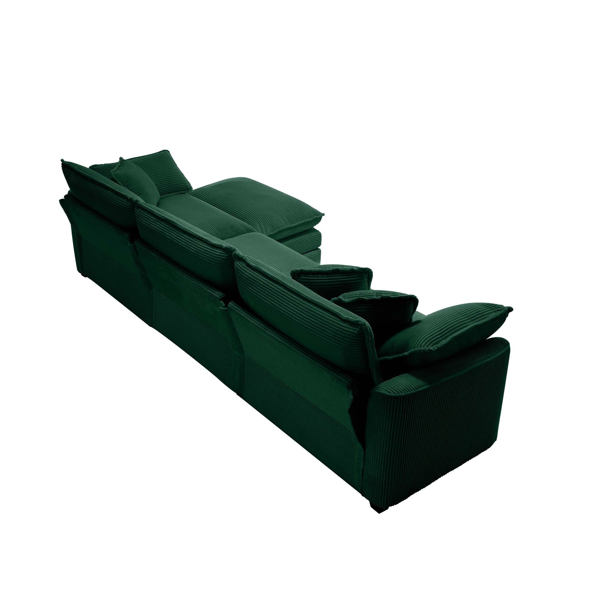 Corduroy 3 Seater Sofa With 1 Footrest, L Shaped Double Sofa With Ottoman For Small Living Rooms, Green Corduroy Sofa Green Corduroy 3 Seat