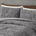 Ruched Fur Down Alternative Comforter Set Queen Grey Polyester