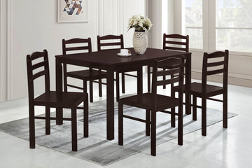 7Pc Dining Set Brown Finish Dining Table And 6 Chairs, Mdf And Solid Wood, Dining Kitchen Set Furniture Brown Seats 6 Dining Room 4 Leg Rectangular Dining Table With Chair Mdf