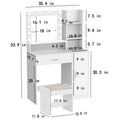 Vanity Desk With Mirror & Light, Large Drawer Three Level Storage Dresser, 3 Lighting Modes Adjustable Brightness, Bedroom Dressing Table White With Stool White Particle Board