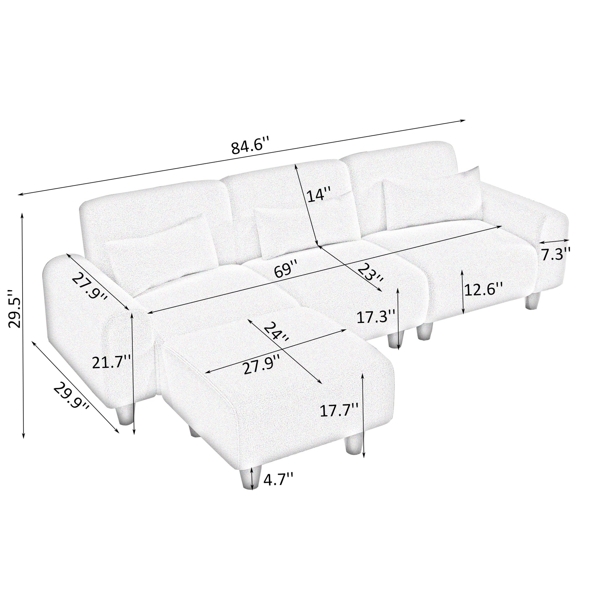 The 84.6 Inch Orange Teddy Fleece Creative Sofa Can Be Assembled Into A Two Seater Sofa With A Single Couch With Three Waist Pillows To Perfectly Stretch Your Waist For Small Apartment Bedroom Spaces Orange Polyester Blend 4 Seat