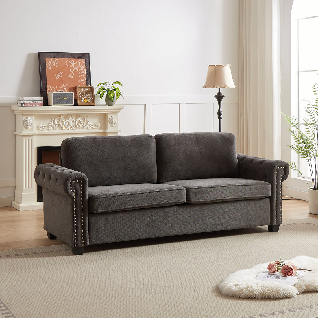 Fx 83.8" Convertible Sleeper Sofa Bed, 2 In 1 Pullout Sofa Bed, Polyester Sleeper Sofa Bed With Folding Mattress, Living Room Pullout Sofa Bed, Apartment Small Space Sofa Sleeper Gray Polyester Foam Fabric 3 Seat