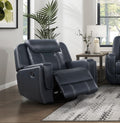 Modern Living Room Furniture 3Pc Reclining Sofa Set Bluefaux Leather Upholstery Sofa Loveseat Swivel Reclining Chair, Cup Holders, Power Outlets, Usb Ports Blue Faux Leather Wood Primary Living Space Modern Plywood,Solid Wood 6 Seat