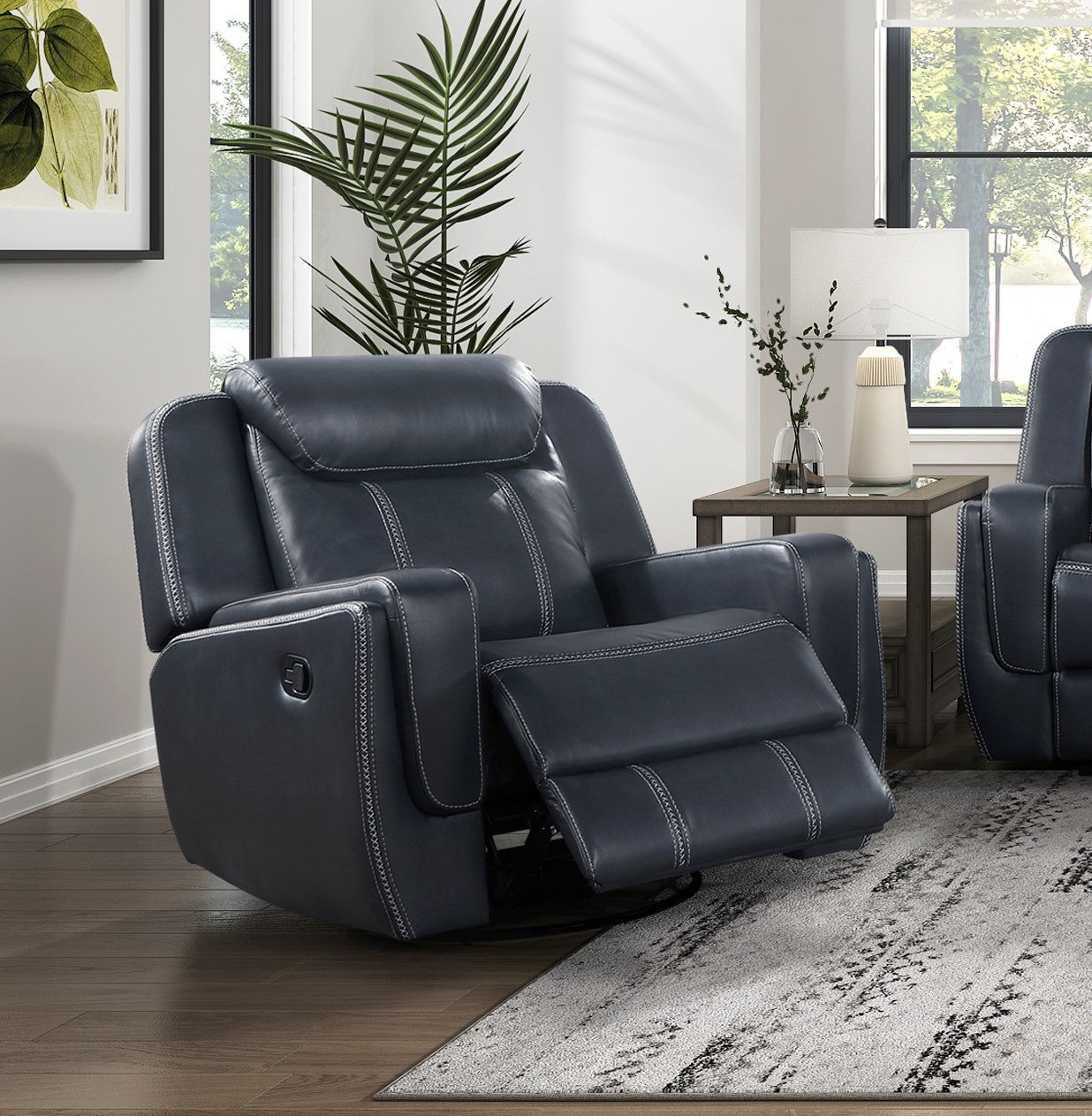 Modern Living Room Furniture 3Pc Reclining Sofa Set Bluefaux Leather Upholstery Sofa Loveseat Swivel Reclining Chair, Cup Holders, Power Outlets, Usb Ports Blue Faux Leather Wood Primary Living Space Modern Plywood,Solid Wood 6 Seat
