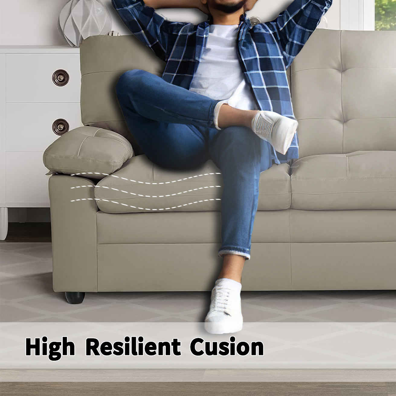 Apartment Beautiful Seat Love, 3 Seat, Grey Faux Leather Grey Pu 3 Seat