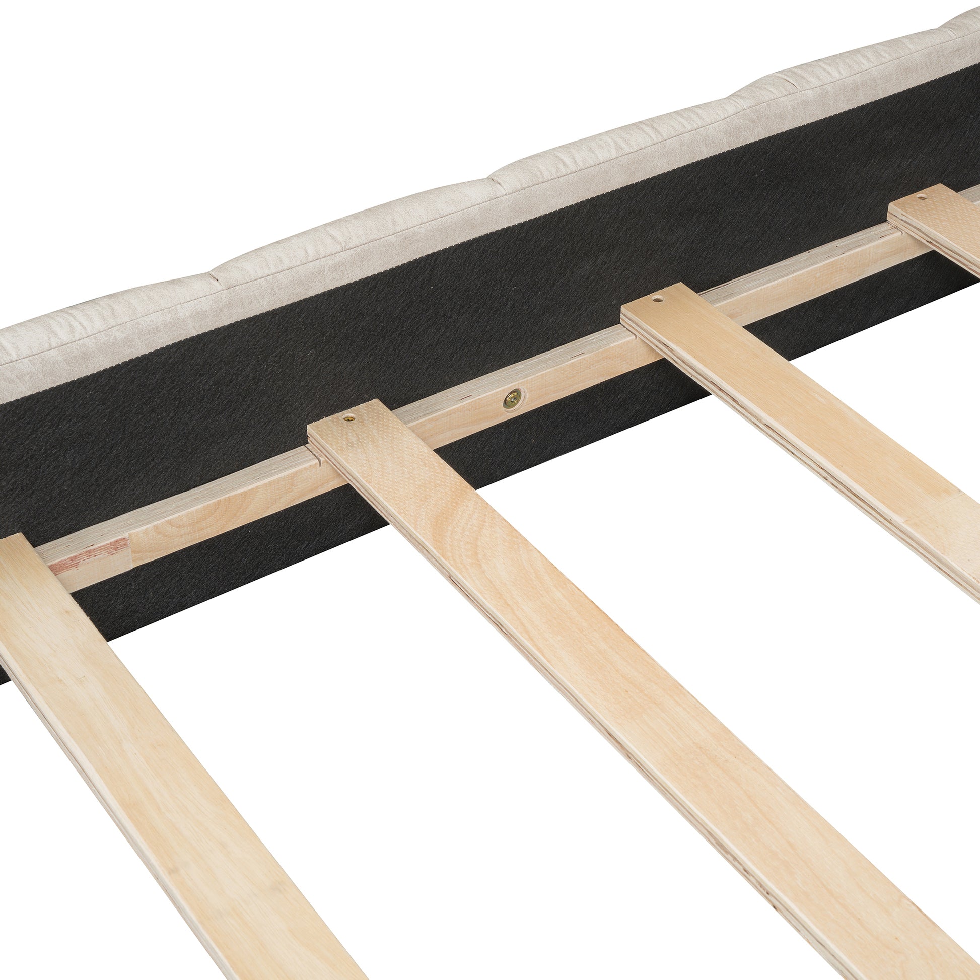 Queen Size Upholstered Platform Bed With Thick Fabric, Polyester, Beige Queen Beige Polyester