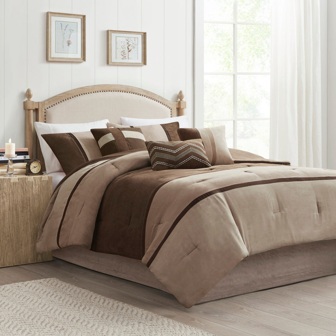 7 Piece Faux Suede Comforter Set Brown King King Brown Polyester