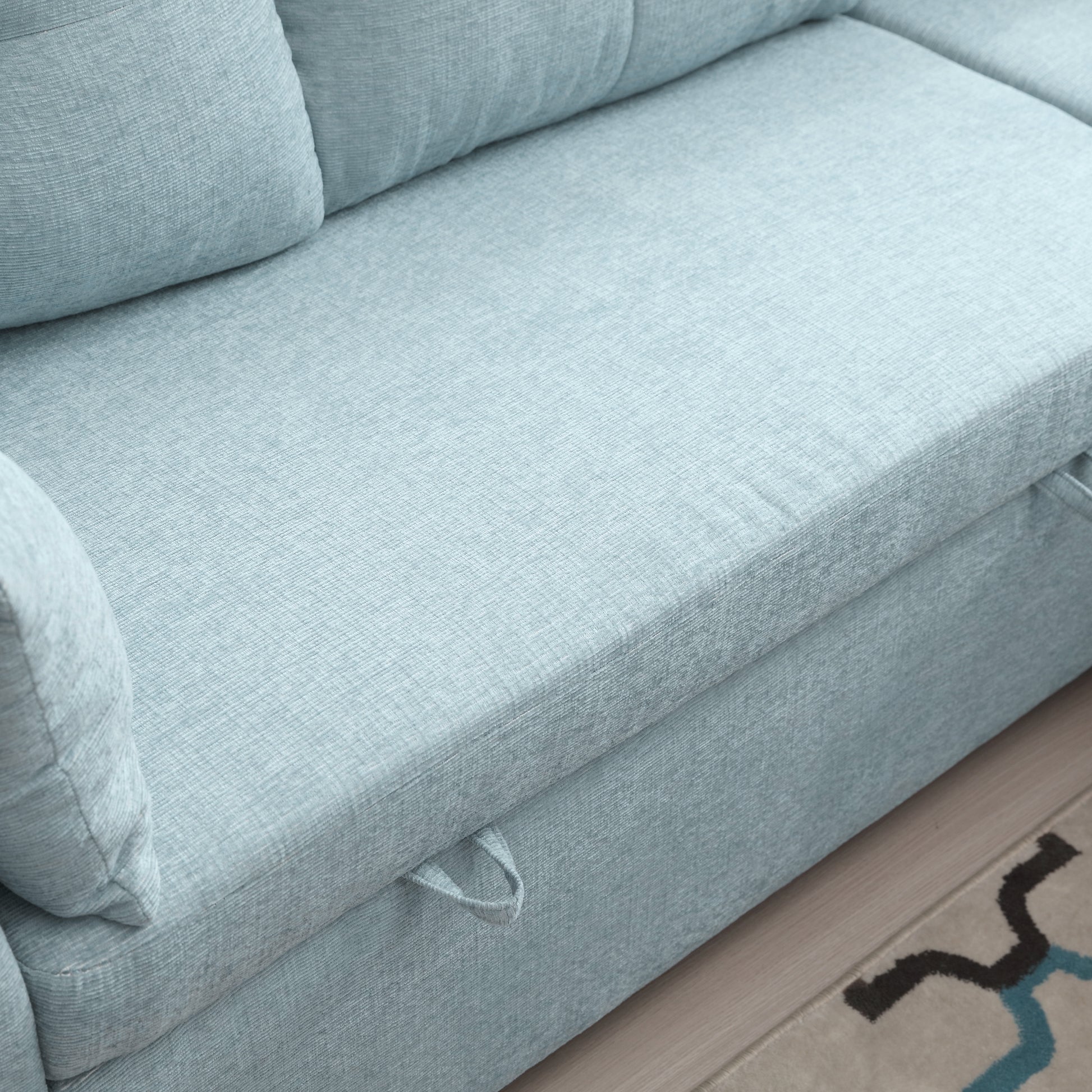 United We Win Furniture, Modular L Shaped Sofa, Modular Long Sofa With Reversible Chaise Lounge, Sofa Bed, Sleeper Sofa, Modular Sofa Combination With Storage Seats. Mint Green Chenille 3 Seat