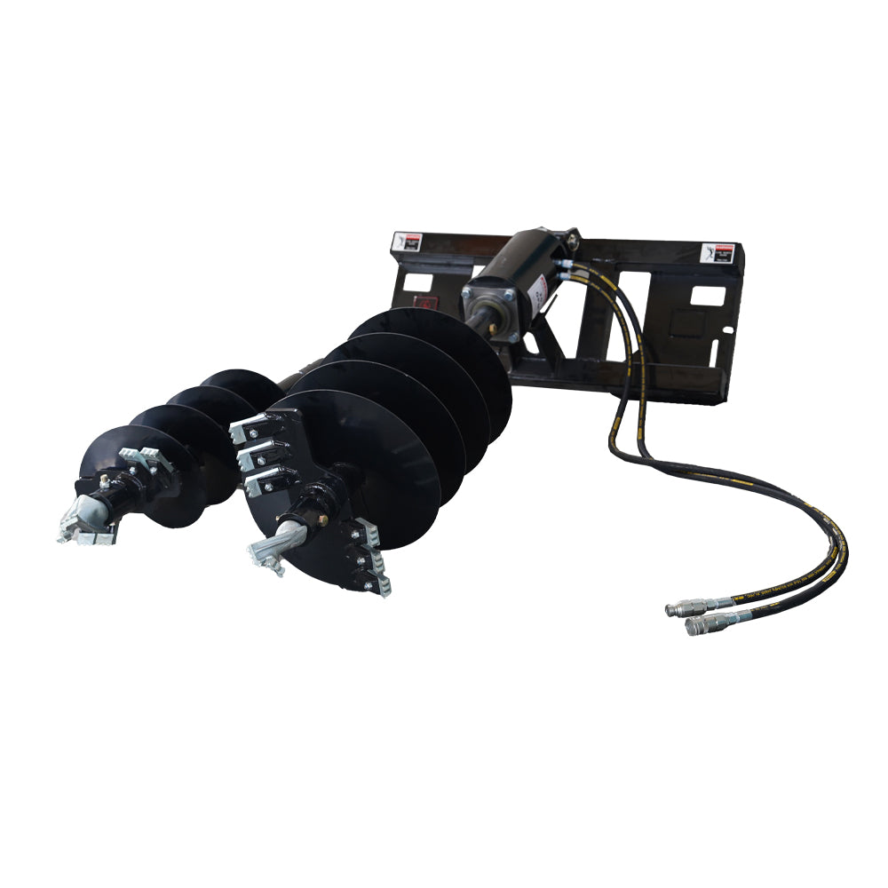 Skid Steer Attachments Post Hole Auger Drive Attachment, 12" And 18" Diameter Auger, 46" Drilling Depth, Standard Flow Black Steel