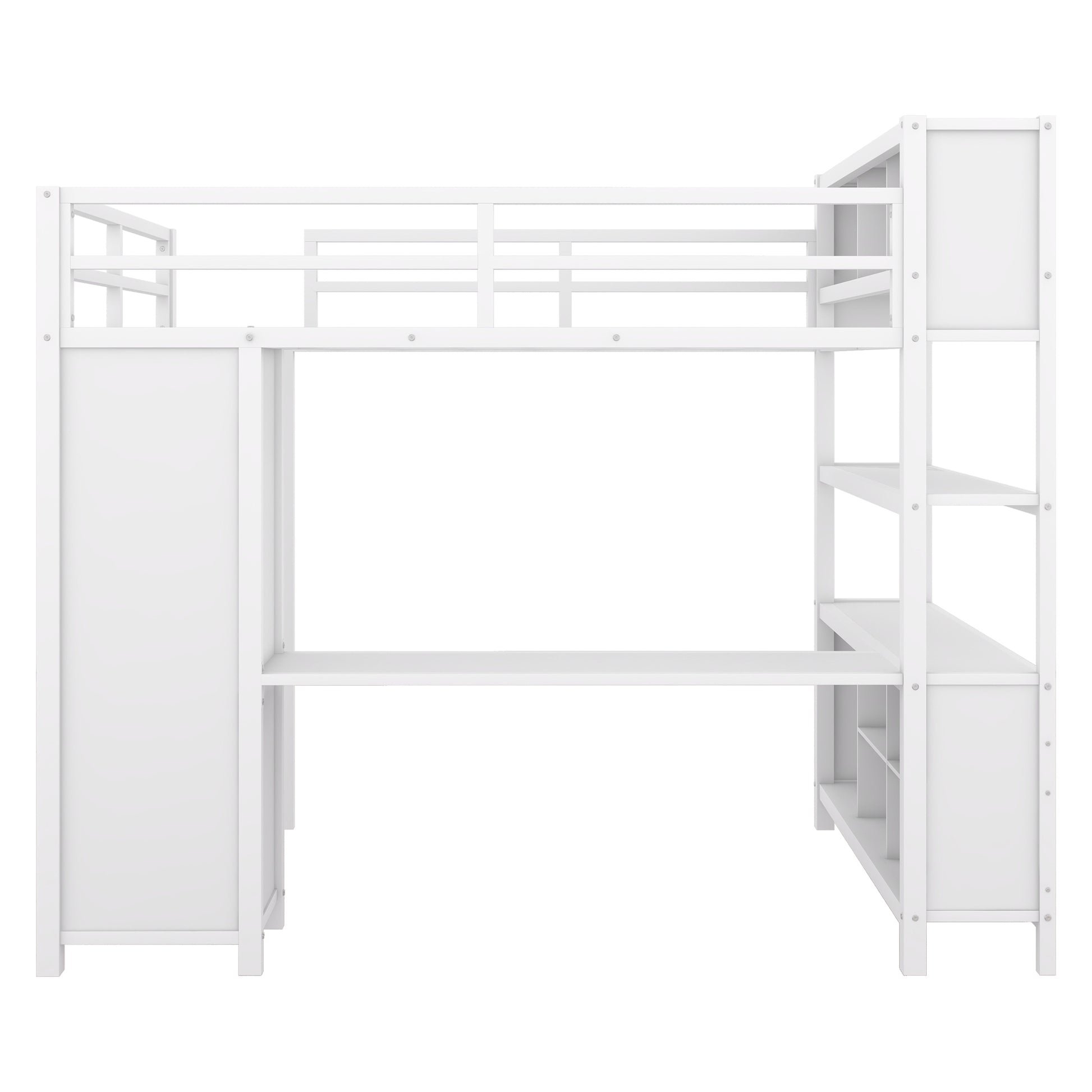 Metal Loft Bed With Wardrobe And L Shaped Desk, Full Size Loft Bed With Storage Cubes And Shelves, Heavy Duty Loft Bed For Kids Teens Adults, White Pre Sale Date: August 10Th Full Off White Metal