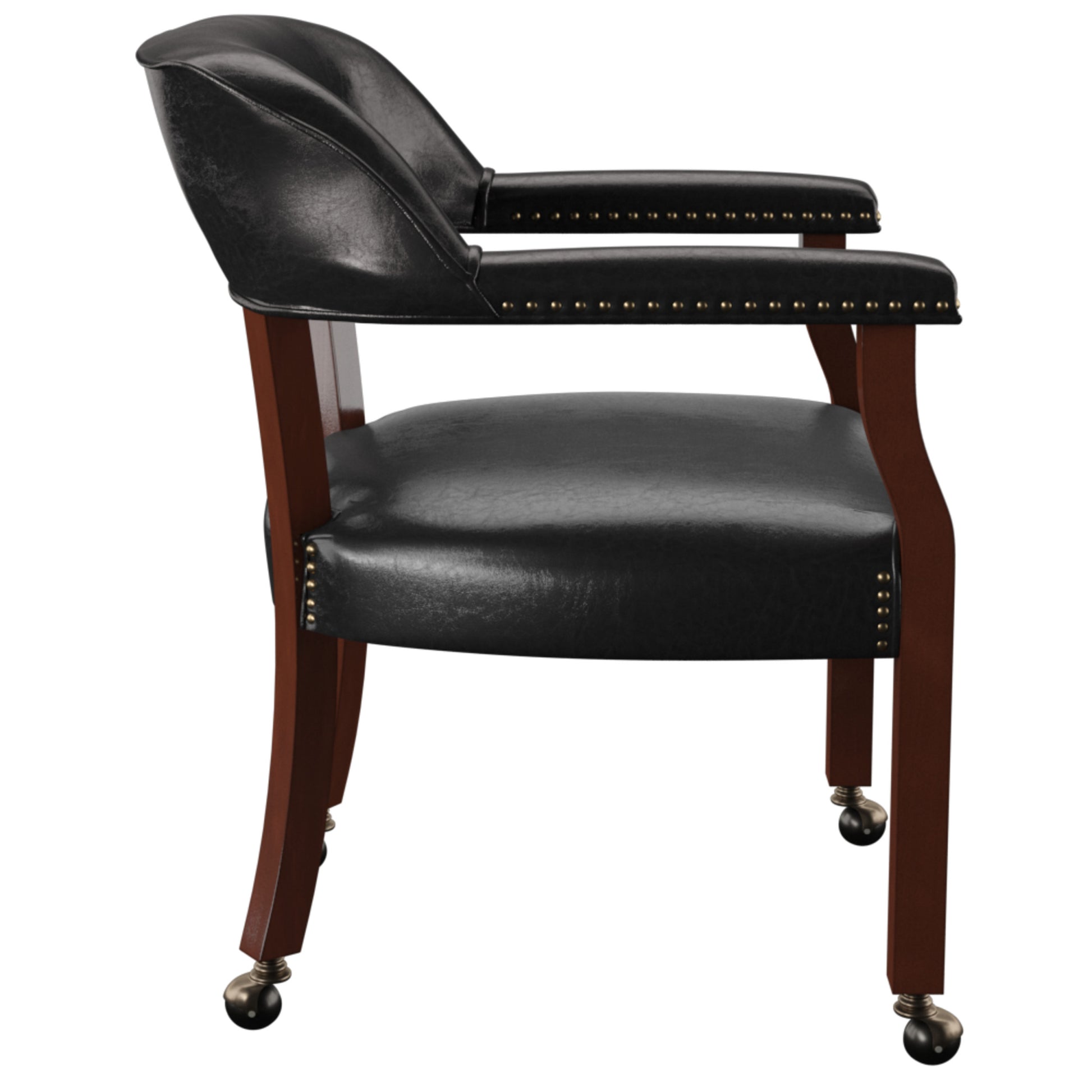 Tournament Arm Chair With Casters Medium Cherry Black Faux Leather