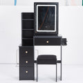 Small Size Left Bedside Cabinet Vanity Table Cushioned Stool, 2 Ac 2 Usb Power Station, Hair Dryer Bracket, Extra Large Touch Control Sliding Led Mirror, Tri Color Switching, Epa,Gcc,Ul Certificate