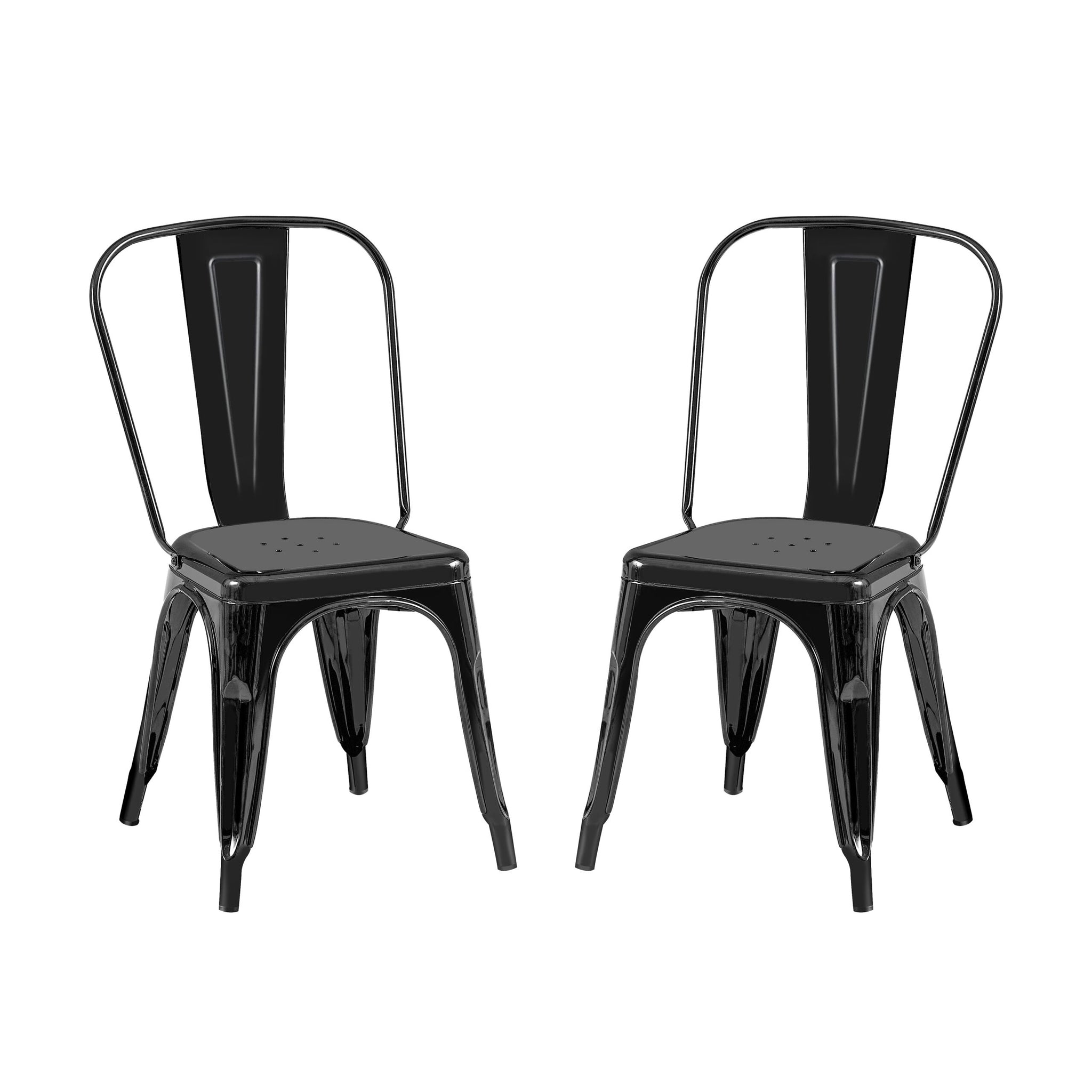 2Pc Modern High Gloss Black Metal Dining Room Kitchen Bar Chairs Contemporary Aesthetic 18 Inch Seat Height Standard Dining Black Dining Room Wipe Clean Square Contemporary,Industrial,Modern Dining