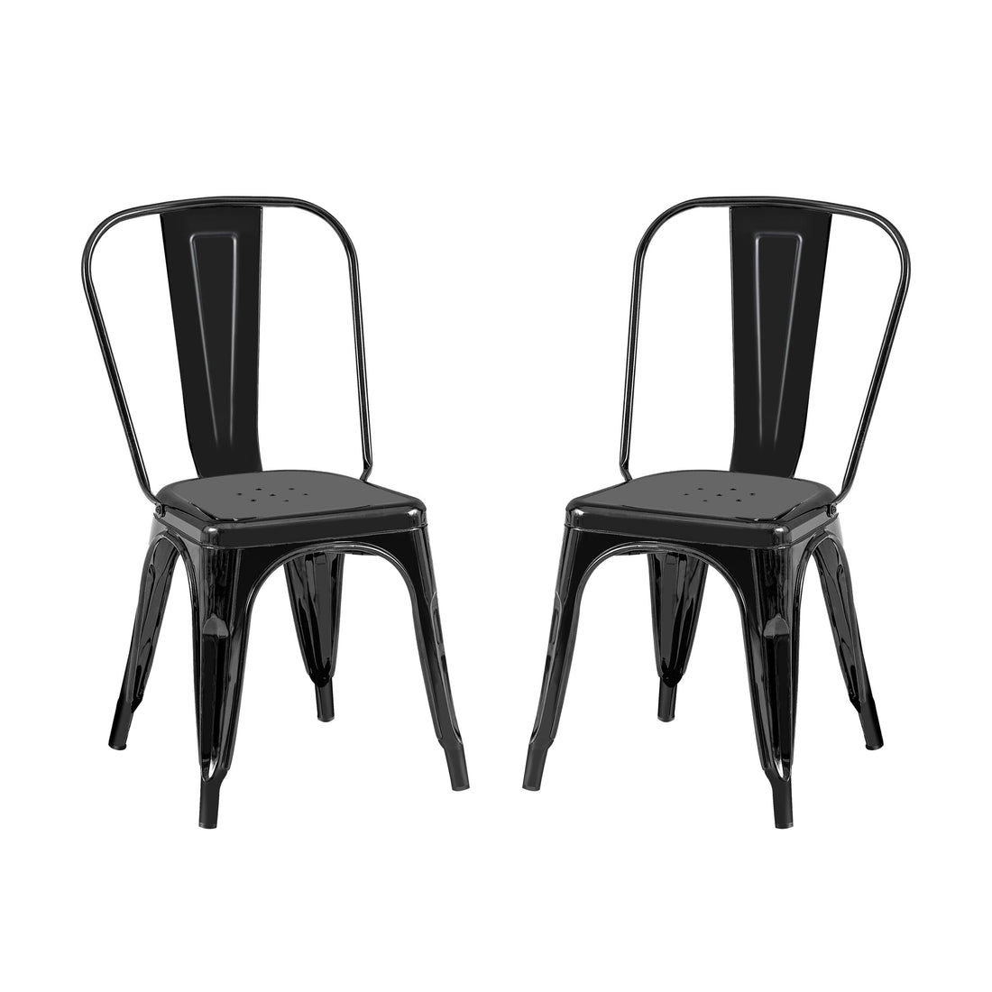 2Pc Modern High Gloss Black Metal Dining Room Kitchen Bar Chairs Contemporary Aesthetic 18 Inch Seat Height Standard Dining Black Dining Room Wipe Clean Square Contemporary,Industrial,Modern Dining