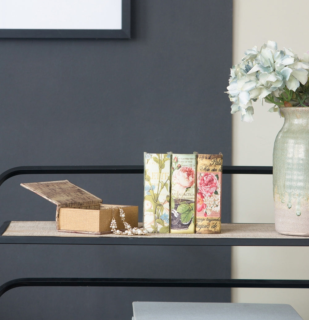 Set Of 4 Book Boxes With Birds, Flowers, And Handwriting Design, 5.5X4X2" Multi Mdf