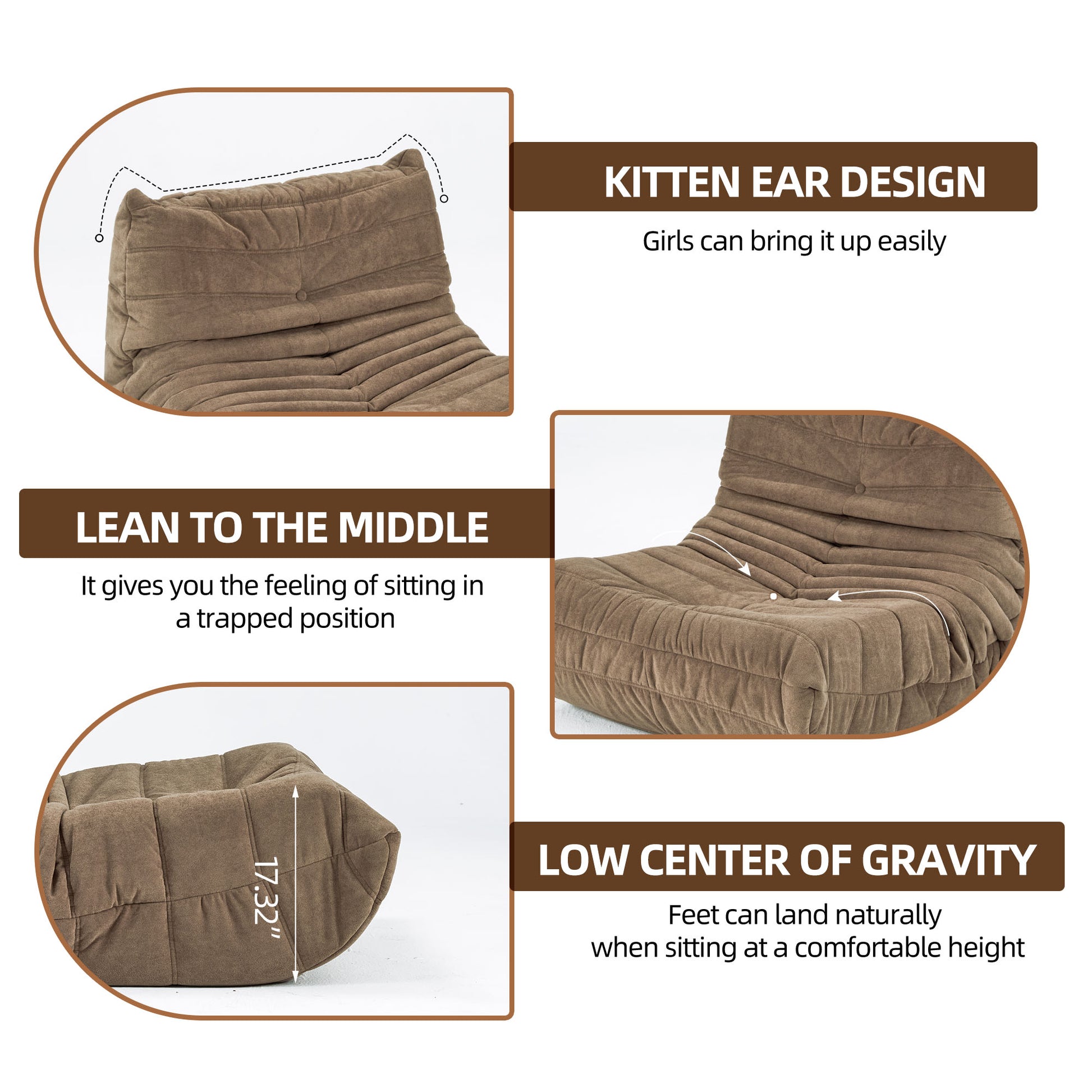 Floor Sofa Bean Bag Chair For Adults Fireside Bean Bag Lounger Memory Foam Chair For Home, Office, Apartment Or Gaming Venue Matte Brown Polyester Primary Living Space Firm Art Deco Armless Foam Polyester Blend