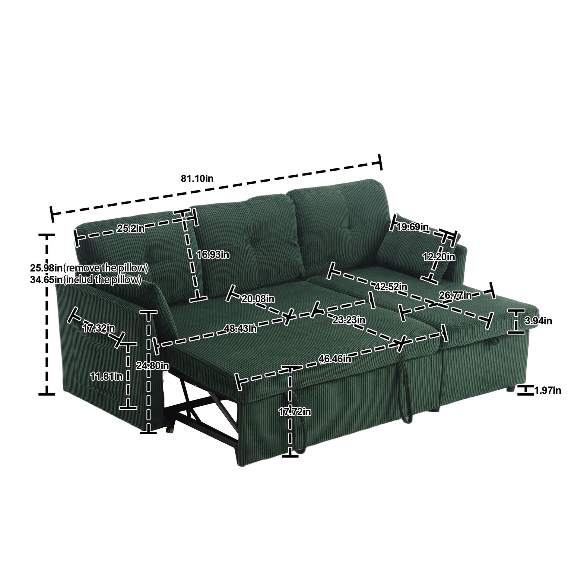 United We Win Furniture, Modular L Shaped Sofa, Modular Long Sofa With Reversible Chaise Lounge, Sofa Bed, Sleeper Sofa, Modular Sofa Combination With Storage Seats. Emerald Velvet 4 Seat
