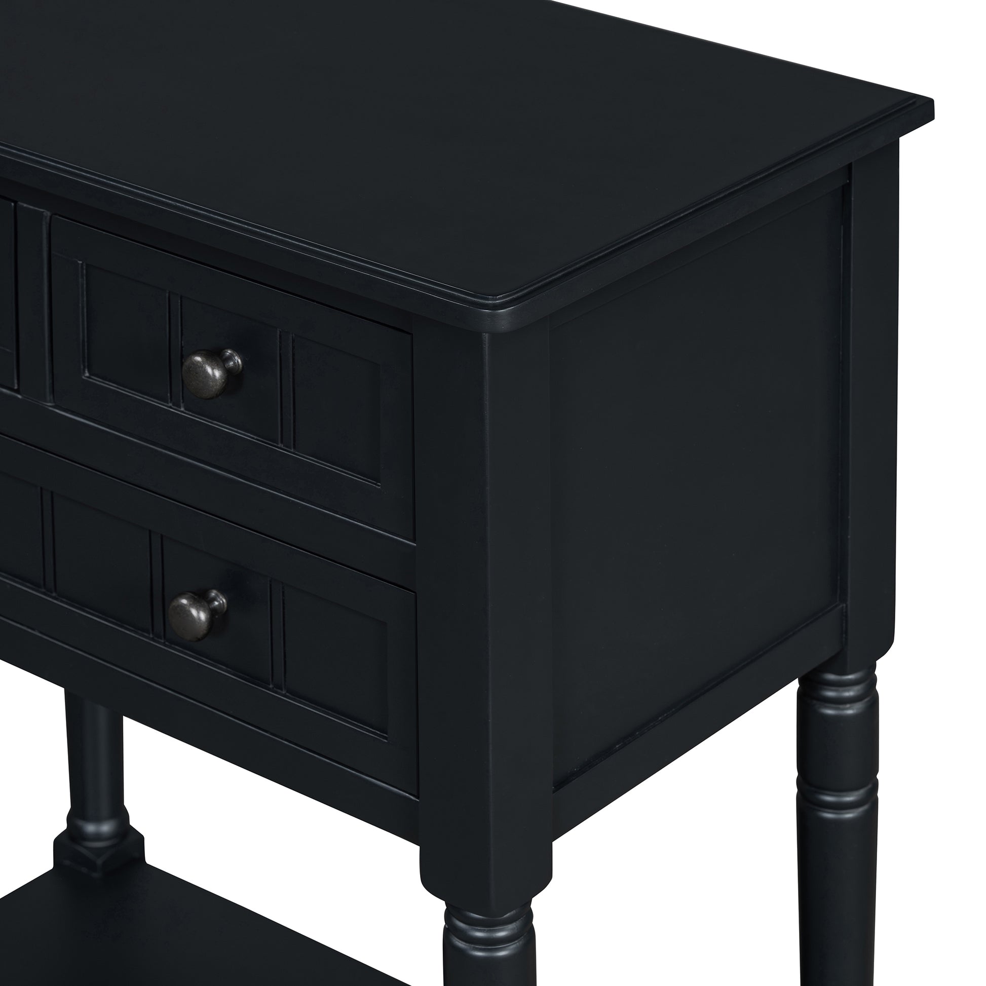 Narrow Console Table, Slim Sofa Table With Three Storage Drawers And Bottom Shelf Black Black Solid Wood Mdf