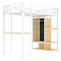 Twin Size Metal Loft Bed With Built In Wardrobe, Desk And Shelves, White Box Spring Not Required Twin White Metal Mdf Metal