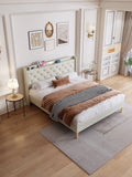 Queen Size Bed, Mesh Backboard Beautiful, With Led Lights, Cotton And Linen Fabric, Frame Stability, Easy To Assemble,Light Gray Queen Light Gray Mdf Acacia