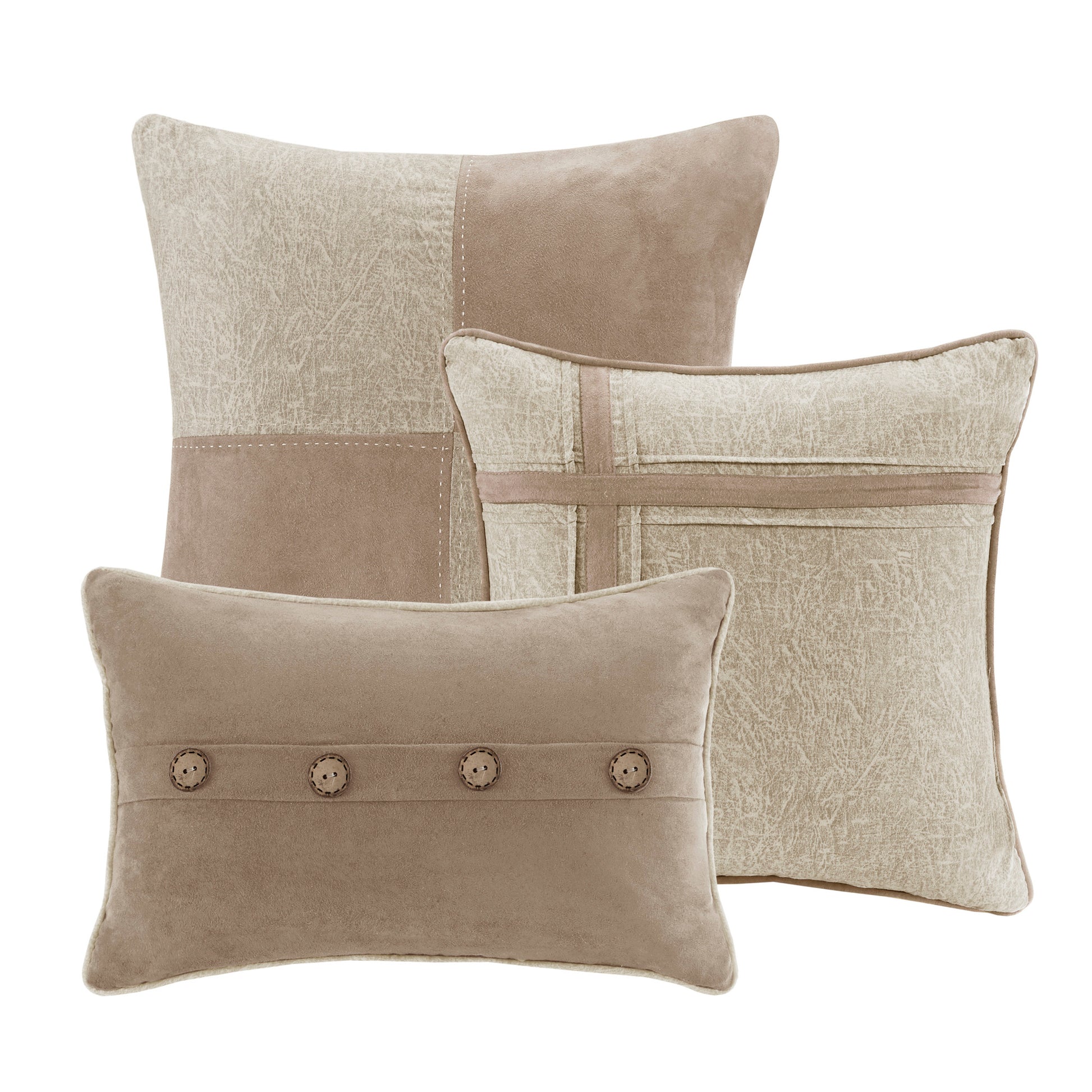 7 Piece Faux Suede Comforter Set Tan Cal King California King Tan Polyester