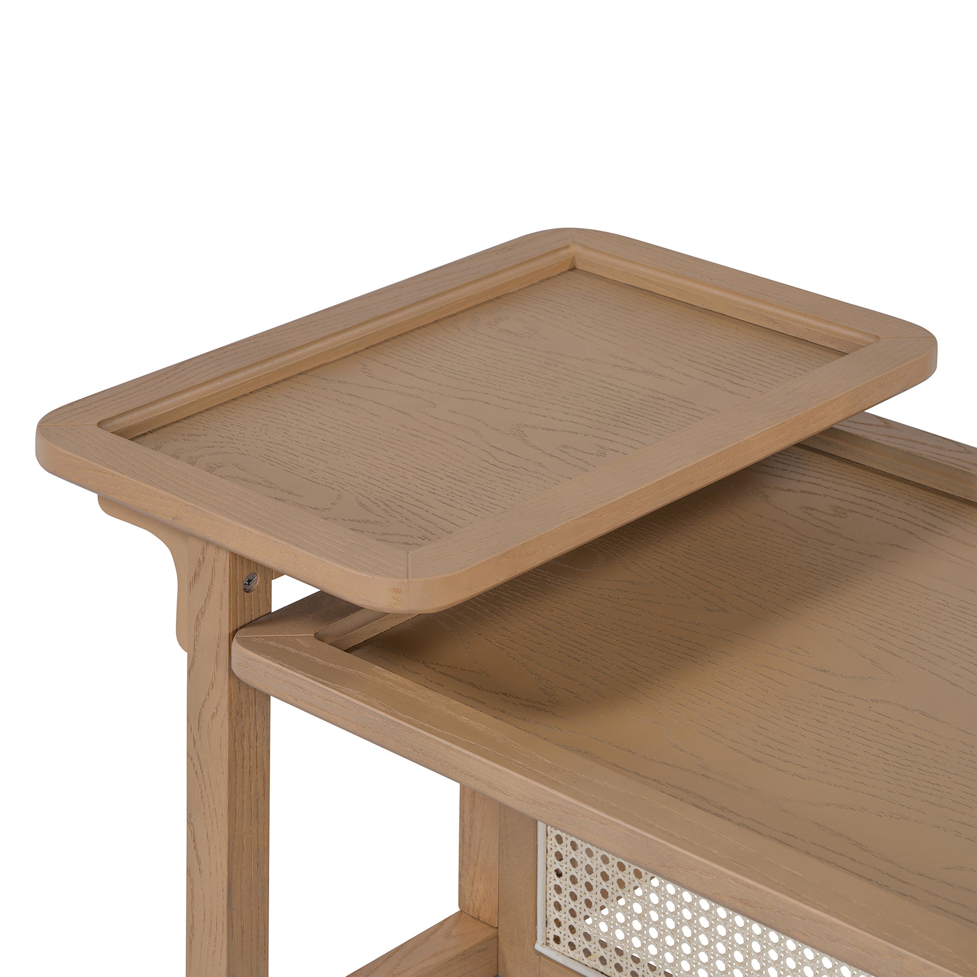 Modern 2 Piece Nesting Rattan Wood Mdf Coffee Table Set In Natural Natural Rubber Wood