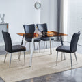 Table And Chair Set. Large Modern Rectangular Table With Brown Glass Top And Silver Metal Legs. It Comes With Soft And Comfortable Pu Seats, Faux Leather Upholstered Seats And Silver Metal Legs. Black,Brown Seats 4 Glass Metal
