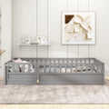 Twin Size Floor Bed, Integral Construction With Super High Security Barrier, Door, Children'S Floor Bed Frame, Montessori Wooden Children'S Floor Bed, Support Slat Grey Box Spring Required Twin Grey Wood Brown Bedroom American Design,Artsy Pine Bed Frame
