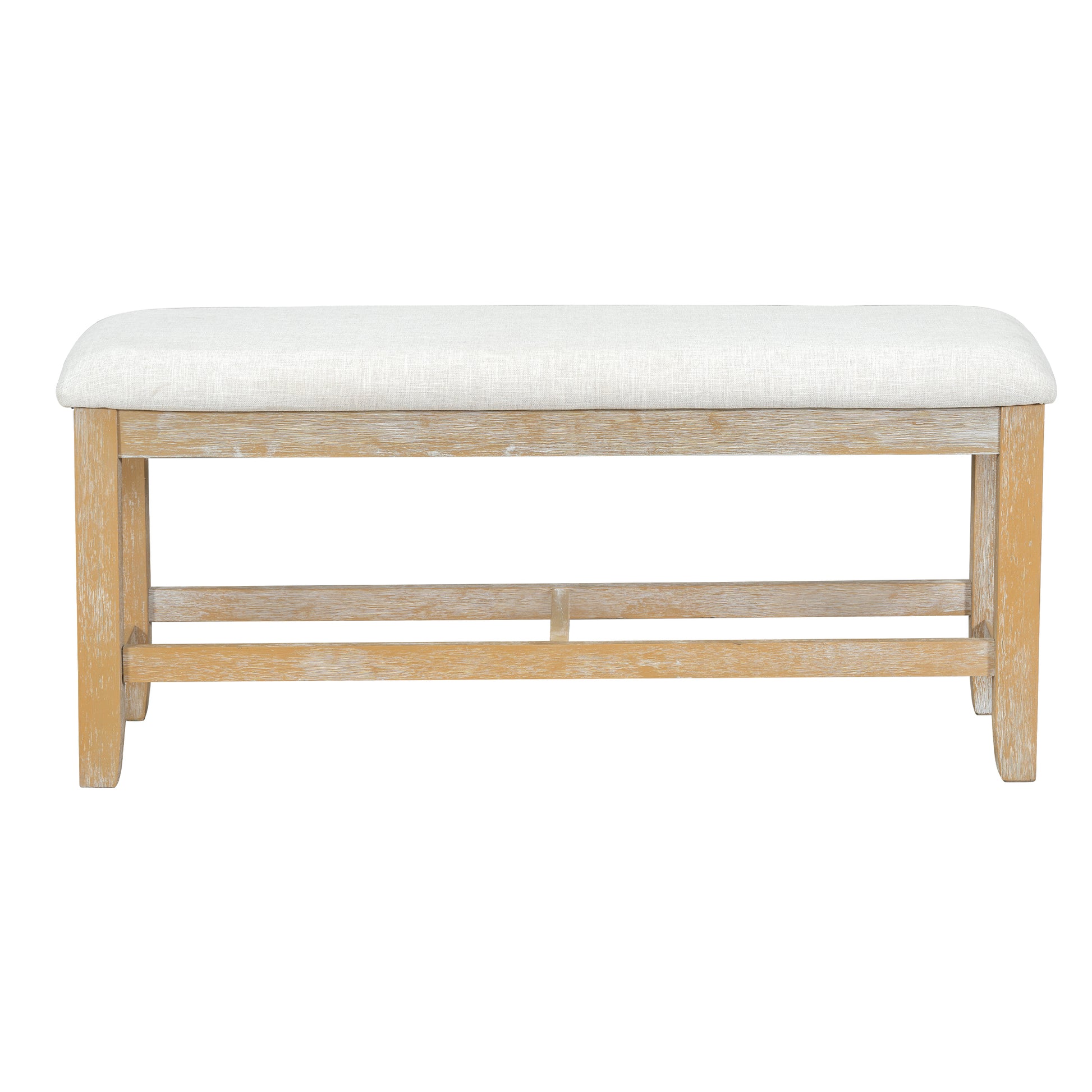 Farmhouse 6 Piece 60Inch Extendable Pedestal Dining Table Set With 18Inch Removable Leaf, 44Inch Bench And 4 Ladder Back Dining Chairs, Natural Wood Dining Room Solid Wood Rubberwood Oval Dining Table With Bench Wood Wood Natural Ladder Back Seats 6 60