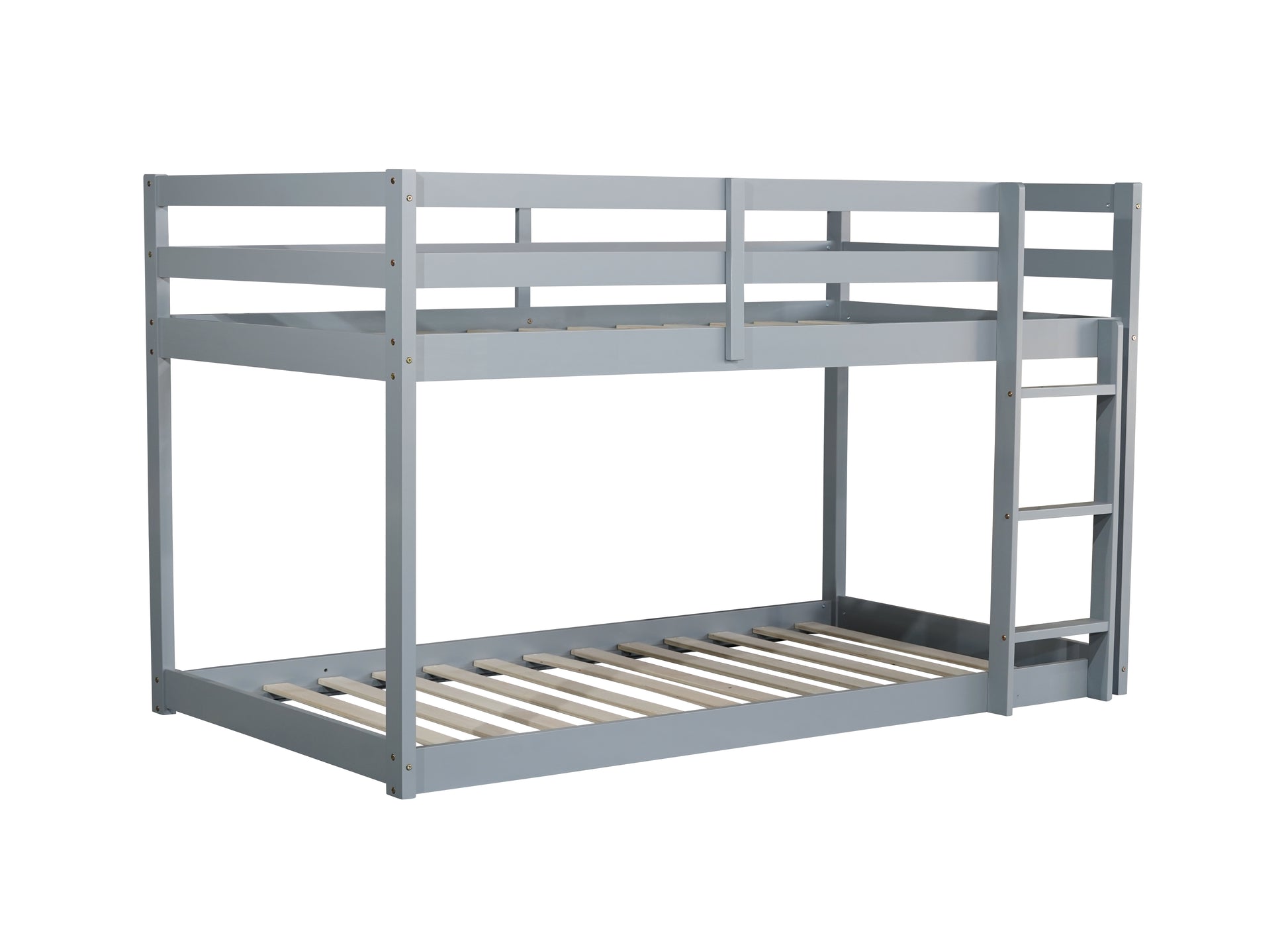 Solid Woodensolid Rubber Wooden Twin Over Twin Loft Bed With Ladder ,Upper And Bottom Bed Platforms Crafted With Strengthened Slats ,Grey Twin Grey Rubber Wood