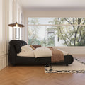 King Size Upholstered Platform Bed With Oversized Padded Backrest, Thickening Pinewooden Slats And Solid Wood Leg,Black Box Spring Not Required King Black Wood Pine Polyester Solid Wood
