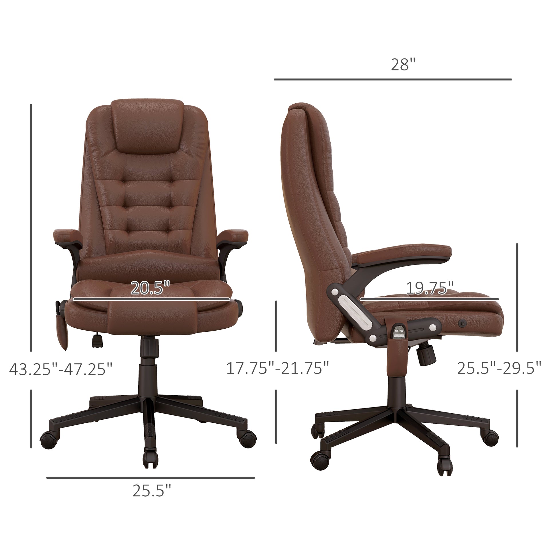 Homcom High Back Vibration Massage Office Chair With 6 Vibration Points, Heated Reclining Pu Leather Computer Chair With Armrest And Remote, Brown Brown Pu