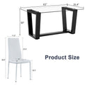 Table And Chair Set.A Rectangular Dining Table Features With Tempered Glass Top And Sleek Black Mdf Stand.Paried With 4 Pu Chairs With Checkered Armless High Back And Electroplated Metal Legs. Transparent,White Seats 4 Mdf Glass