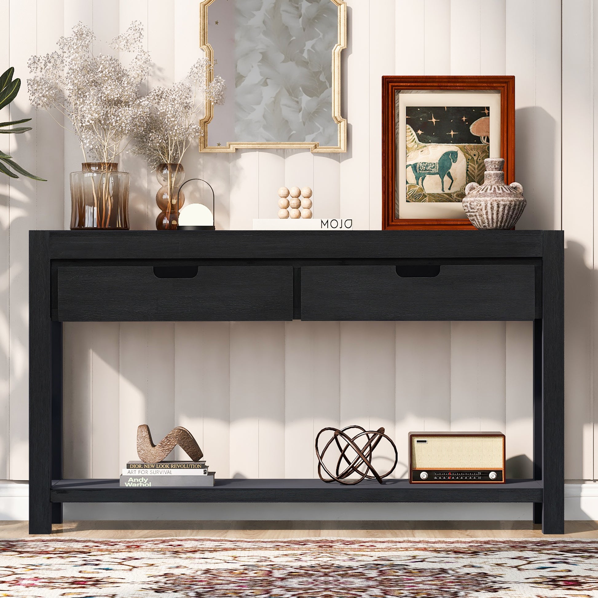 Console Table Entryway Table For Hallway Living Room With 2 Drawers And 1 Shelf Black Mdf