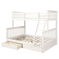 Twin Over Full Bunk Bed With Storage Drawers, Wooden Bunk Bed With Ladder And Safety Guard Rails White Full White Wood