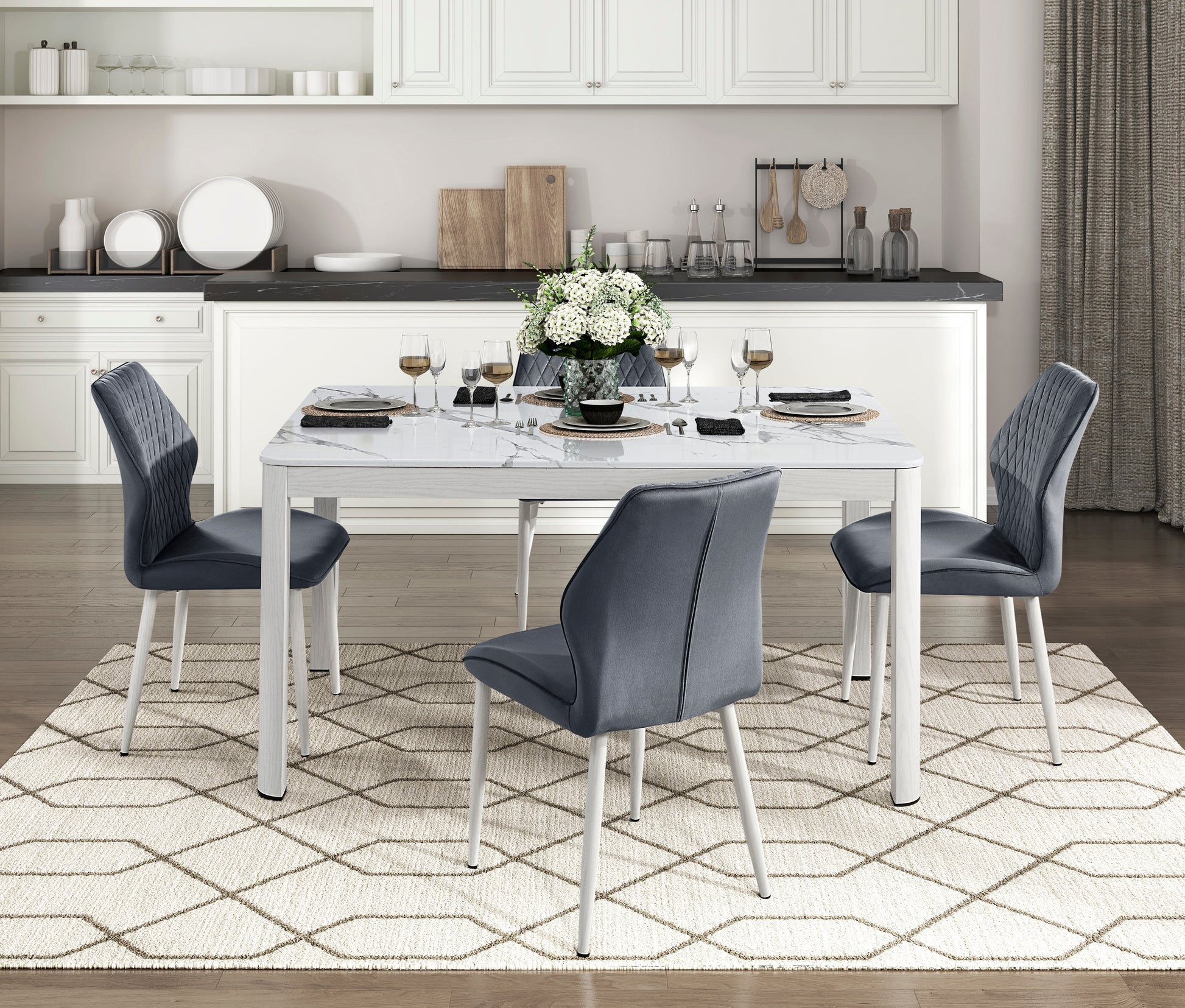Modern Dining Side Chairs Set Of 2, Dark Gray Velvet Upholstered White Metal Legs Furniture Dark Gray Dining Room Modern,Ultra Modern Side Chair Metal
