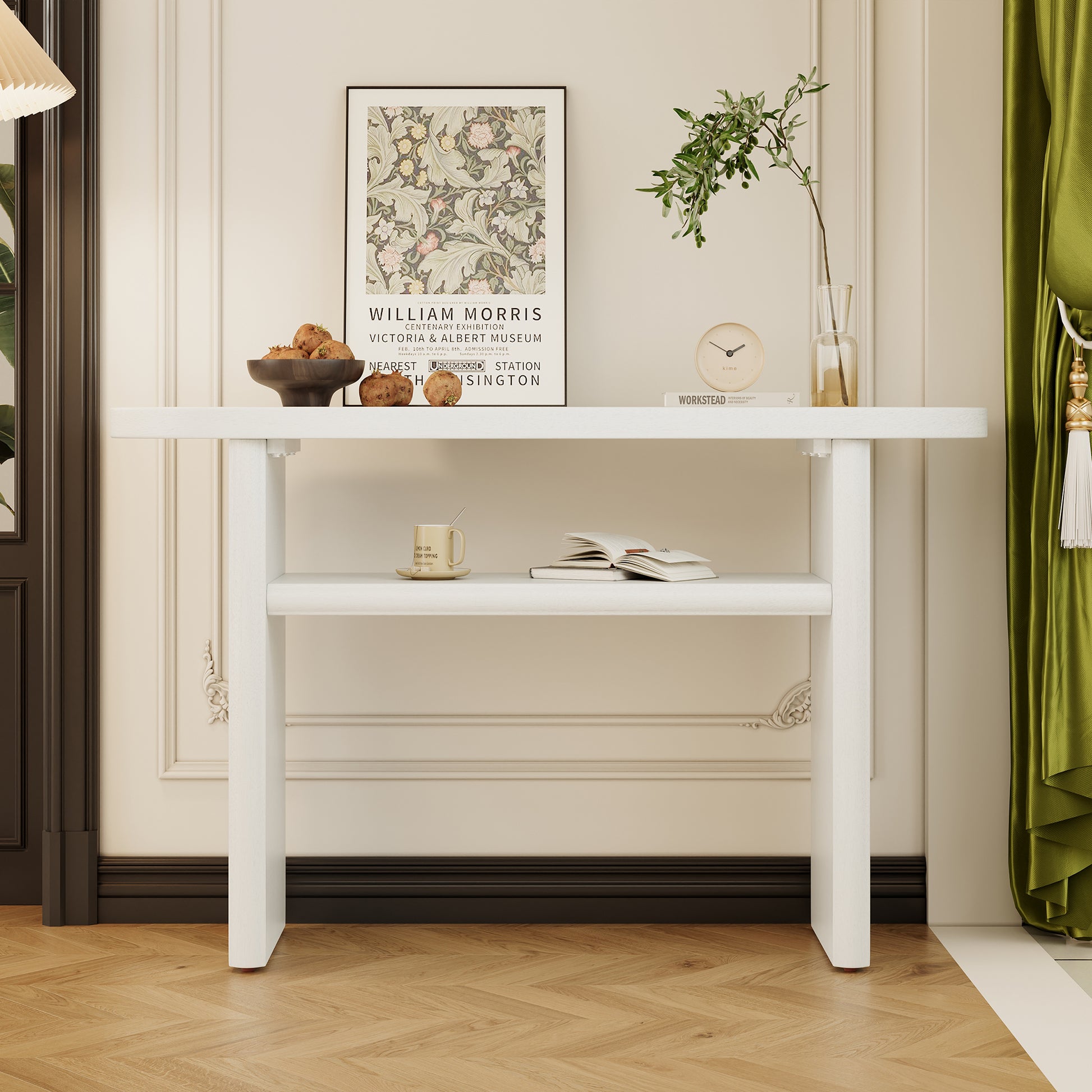Elegant Minimalist Console Table With Rounded Edges And Sturdy Shelf Design For Entryway, Living Room Antique White Antique White Solid Wood Mdf