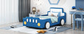 Twin Size Race Car Shaped Platform Bed With Wheels,Blue Twin Blue Pu Leather