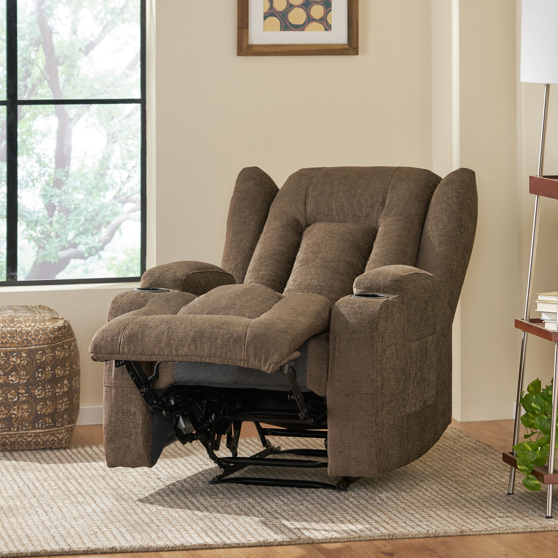 Massage Recliner Brown Fabric