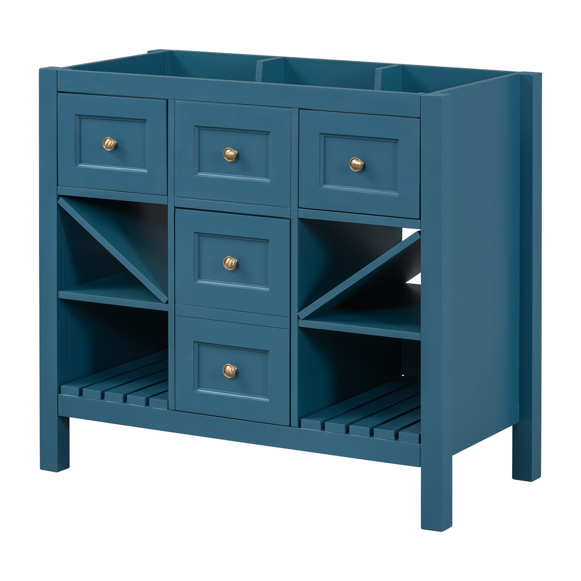 36'' Bathroom Vanity Without Sink, Solid Wood Frame Bathroom Storage Cabinet, Freestanding Vanity With 5 Drawers& Soft Closing Doors Not Include Basin Sink Blue Bathroom Solid Wood Mdf