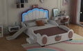 Full Size Upholstered Led Light Platform Bed With Shell Headboard And Children'S Slide, Pink Box Spring Not Required Full Pink White Wood Bedroom Bed Frame Faux Leather Upholstered