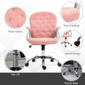 Vinsetto Teddy Fleece Home Office Chair, Button Tufted Desk Chair With Padded Armrests, Adjustable Height And Swivel Wheels, Pink Pink Steel