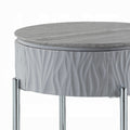 Grey High Gloss And Chrome End Table With Drawer Grey Silver Primary Living Space Shelves Round Wood Metal