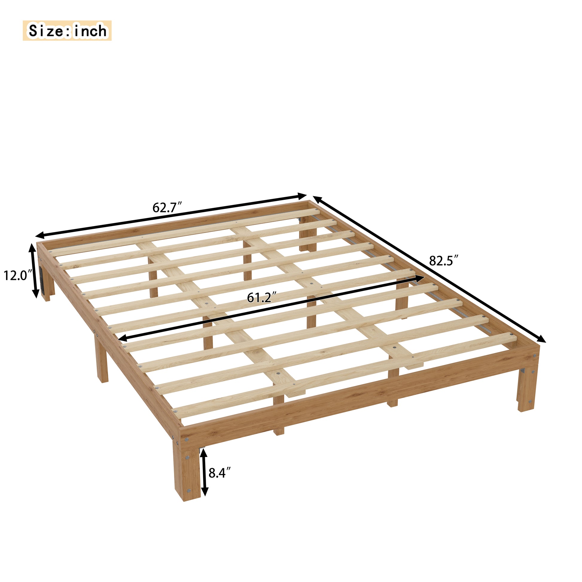Queen Size Wood Platform Bed Frame 12 Inch Solid Wood Queen Bed Frame With Slat Support, No Box Spring Needed, Easy Assembly Rustic Pine Box Spring Required Queen Natural Wood Brown Wood Brown