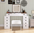 Vanity Desk With Dimmable Led Light With 10 Drawers, Makeup Table With Flip Up Mirror For Space Saving,Large Storage Vanity Table Set With Stool And Drawers, White Walnut Finish White Walnut Drawer